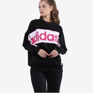 NWT Adidas Women's Black Sweatshirt Pink Logo Sporty Bold Comfortable Medium